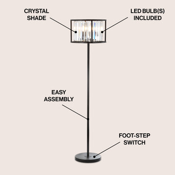 Bevin 63" Metal/Crystal LED Floor Lamp - JONATHAN Y